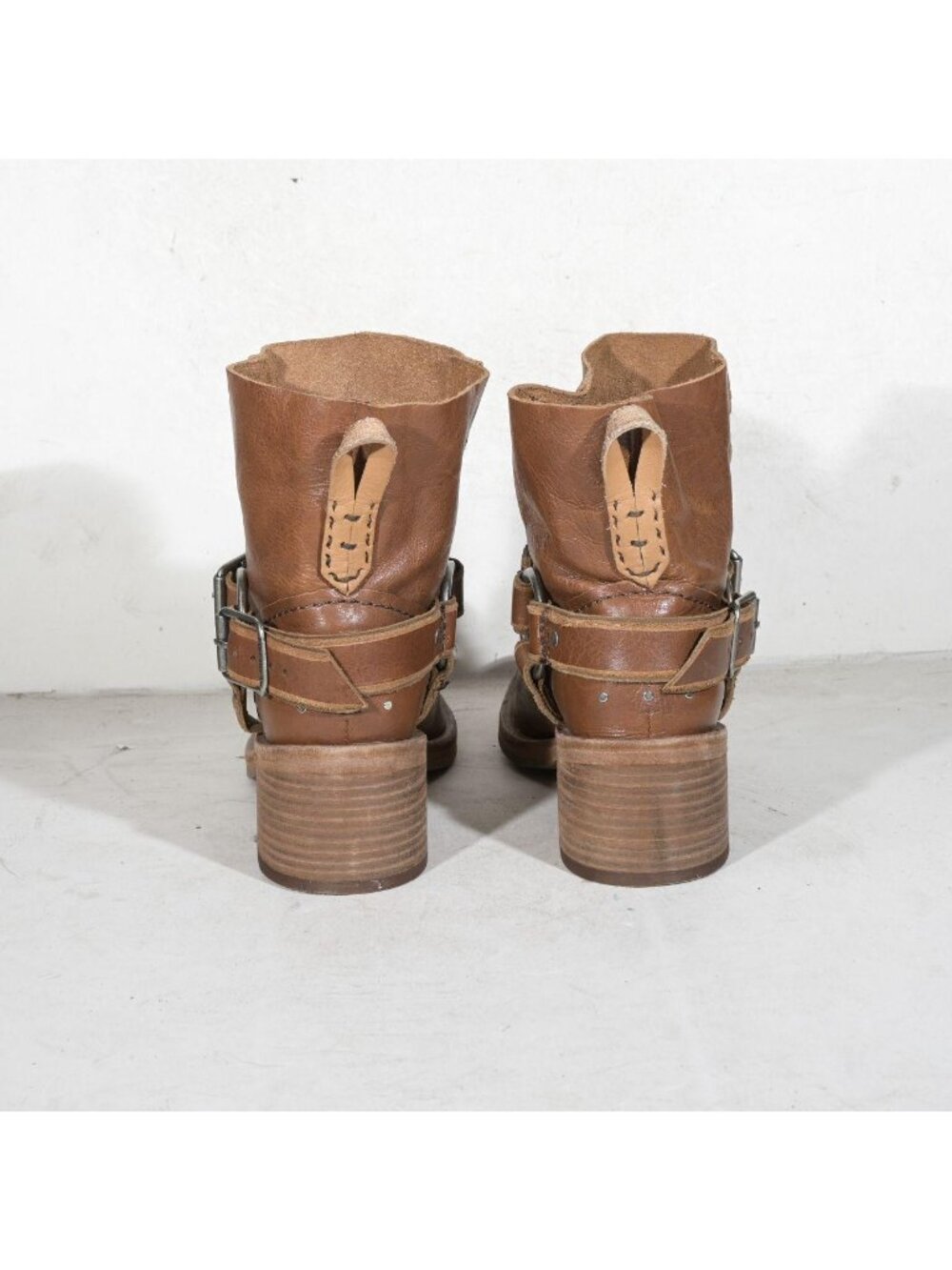 Tan Leather Harness Ankle Boots Square Toe We The Free Women's 8 Deadstock - Picture 4 of 7